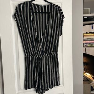 Plunge neckline striped romper